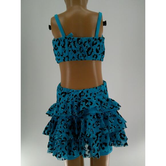 Dance Costume Kelle Medium Child Turquoise Jazz Larin Leopard Glitter Cut Out - Picture 2 of 4